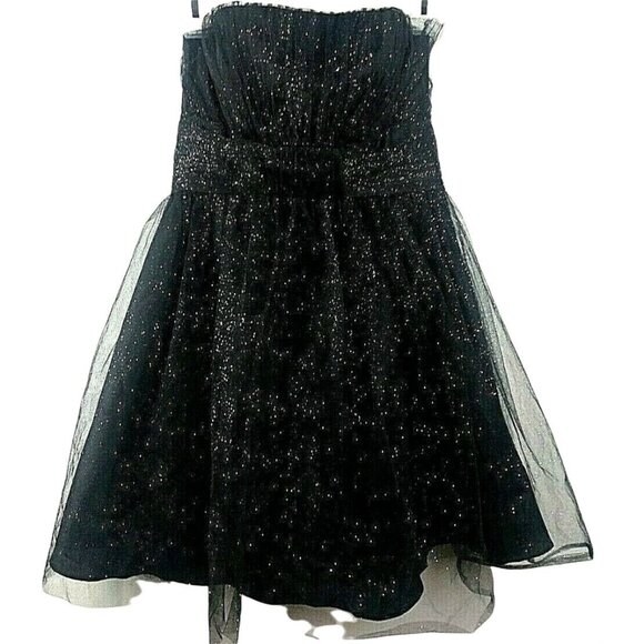 Whimsy Elegant Black Strapless Dress Size 9 Glitter Tulle Barbie Cocktail Formal - Picture 1 of 6